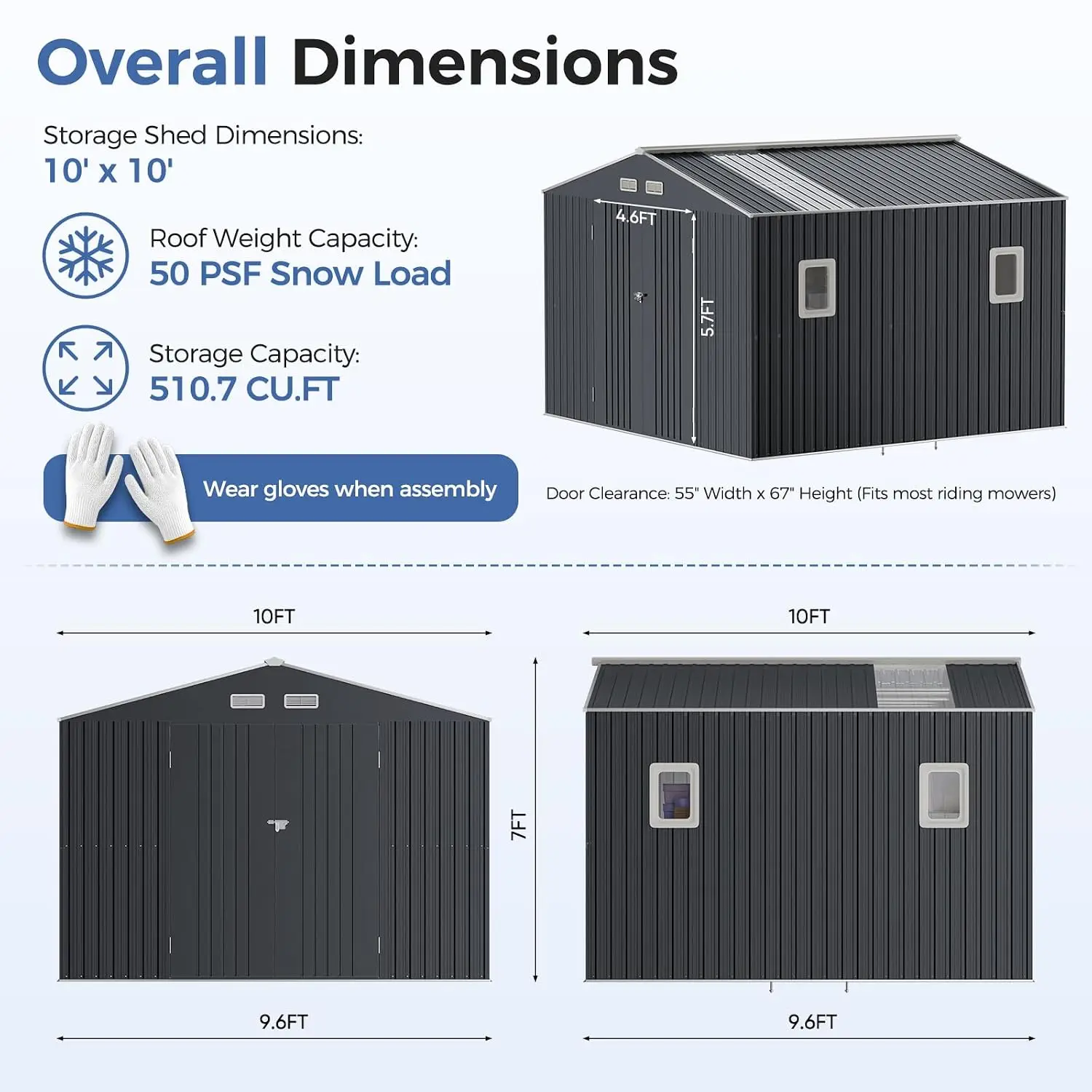10x10 FT Metal Storage Shed with Window Lockable Doors & Roof Vents, Customized