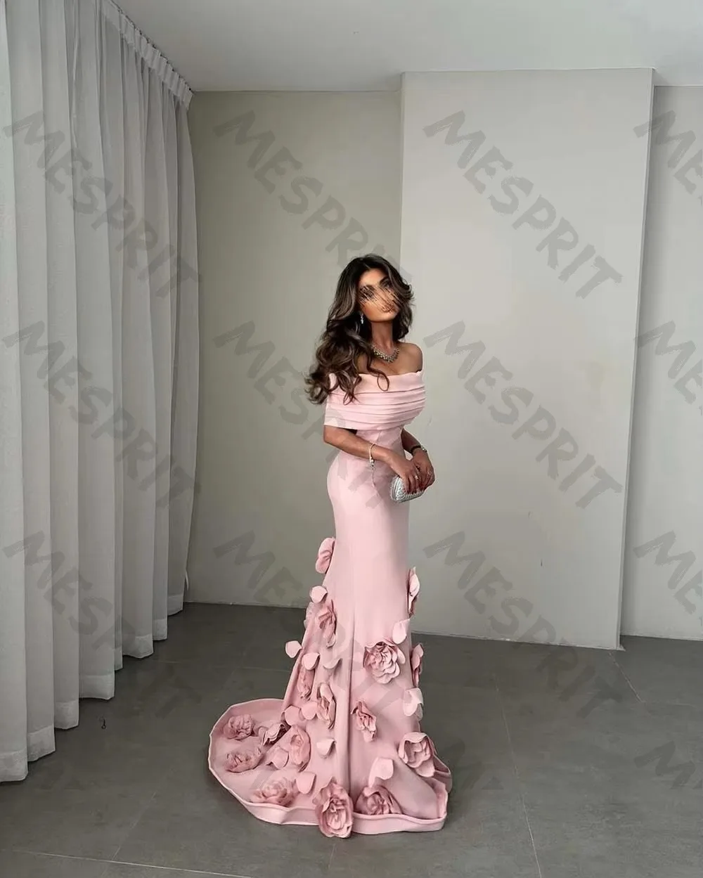 Customized New Elegant One Shoulder Pink Mermaid Evening Gowns with Three Dimensional Flower Tail  Formal Banquet Party Dresses