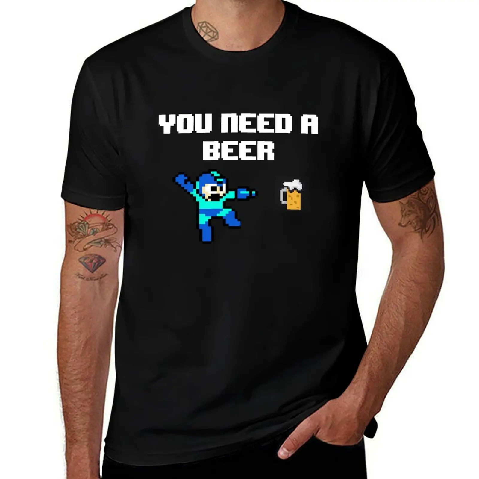 

MegaMan - You Need A Beer T-Shirt shirts graphic tee Anime t-shirt custom t shirt heavy weight t shirts for men
