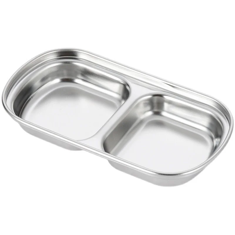 Stainless Steel Sauce Dish Spice Plates Gravy Boats Appetizer Serving Tray Rectangle Divided Oil Spice Dipping Tray Small Dish