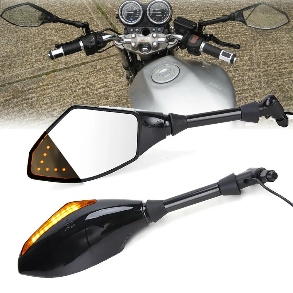 

8/10mm Motorcycle Rearview Mirrors LED Turn Signals Lights for Hyosung GT125R GT250R GT650R Kawasaki Z750S Ninja 250R 650R