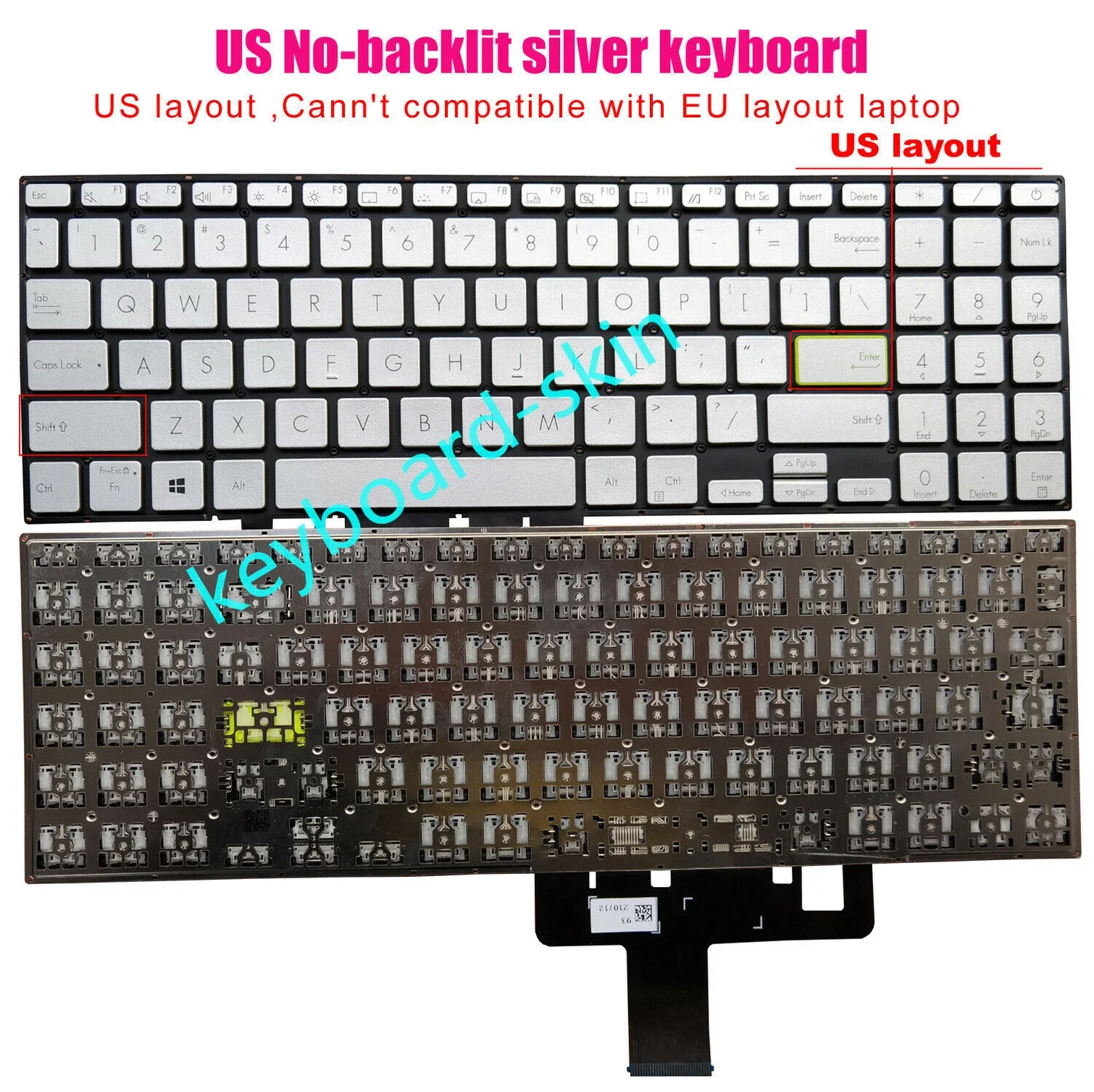 New Silver US NO-backlit Keyboard for Asus Vivobook X521FA X521FL X521EA X521EQ X521UA X521IA X521JQ laptop