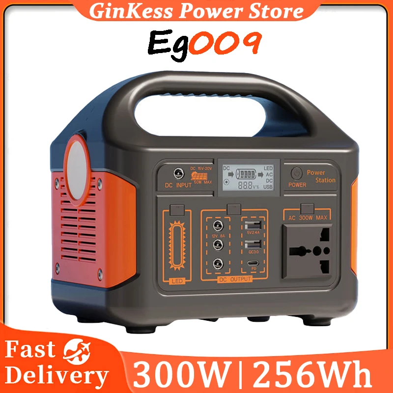 

256Wh Portable Power Station LiFePo4 Battery 300W Solar Generator Storage 220V/110V Power Bank For Camping Travel
