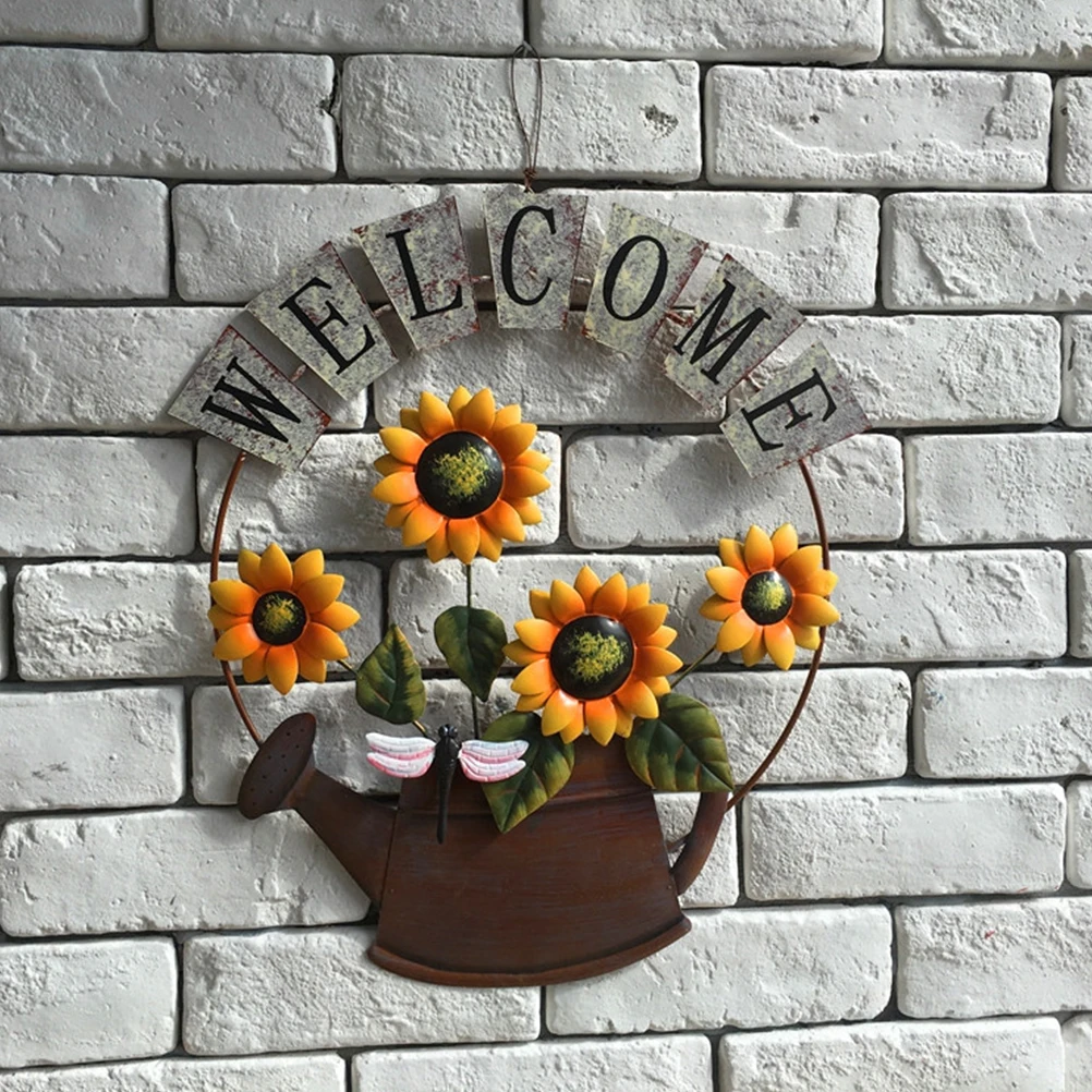 

Sunflower Welcome nament Iron Craft Home Decor Wall Art Welcome Hanging nament Pendant Store Decoration Summer Outdoor Decor