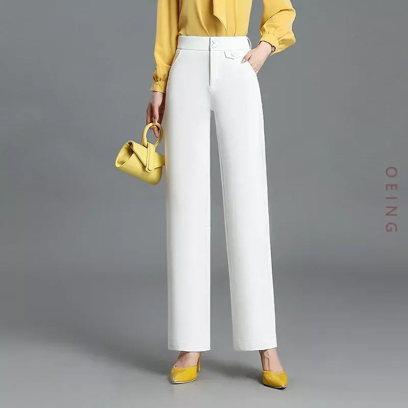 

Women Chic High Waist Straight Suit Pants Autumn Winter Office Lady Elegant Slim Fit Business Casual White Black Trousers 8117