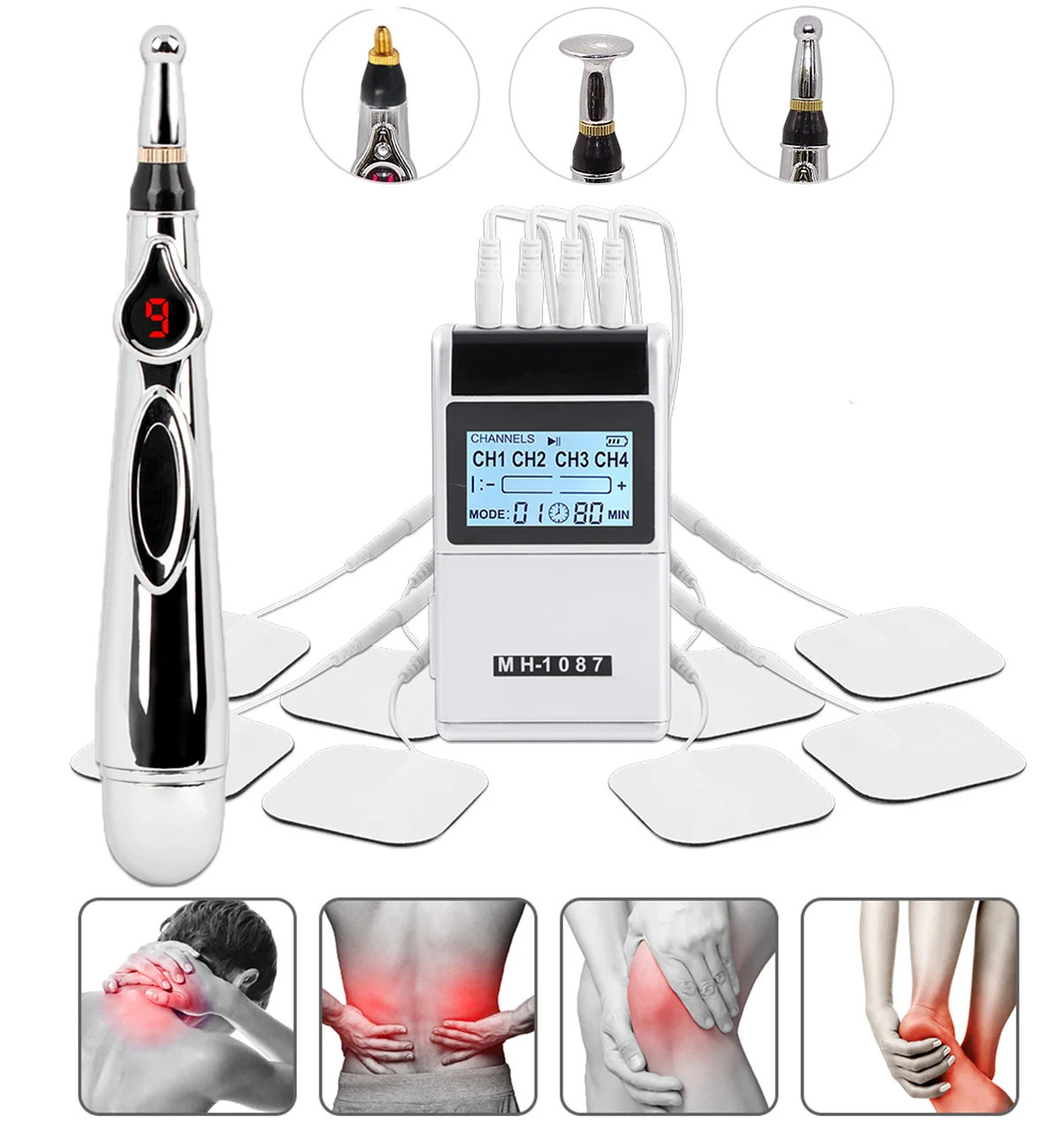 Electric Pulse Massager Tens Muscle Stimulator 15Modes Digital Therapy Machine Body Massage Acupuncture Pen Tens Point Detector