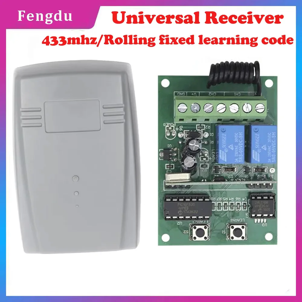 Universal Garage Door Remote Control Receiver 2CH For ERREKA ACM CAME DEA DOORHAN AT-4 DITEC 433mhz Fixed Rolling Code