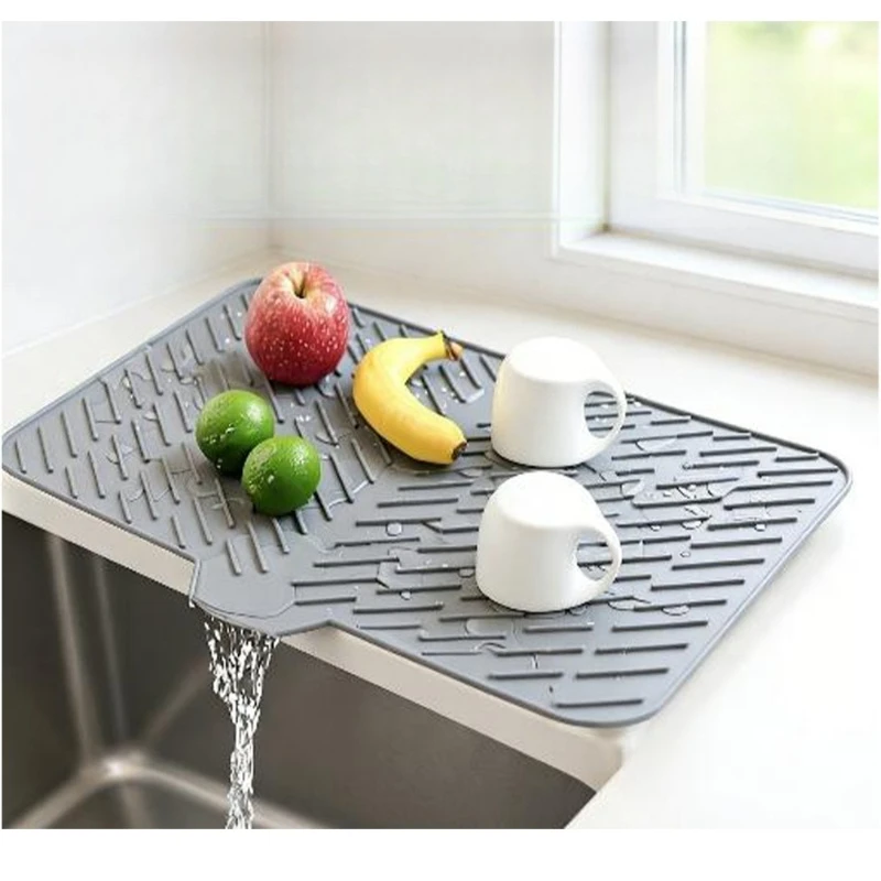 Silicone Drain Mat Sink Countertop Tableware High Temperature Resistance Heat Insulation Diversion Kitchen Drain Mat Placemat