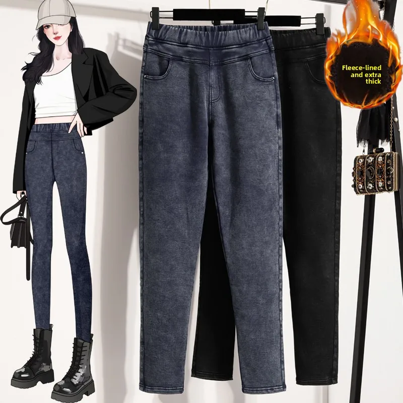 المرأة الشتاء Thiened Fce اصطف مرونة الخصر عالية الخصر السراويل الطويلة بناطيل كاجوال ملابس خارجية دافئة مريحة هارلان P...