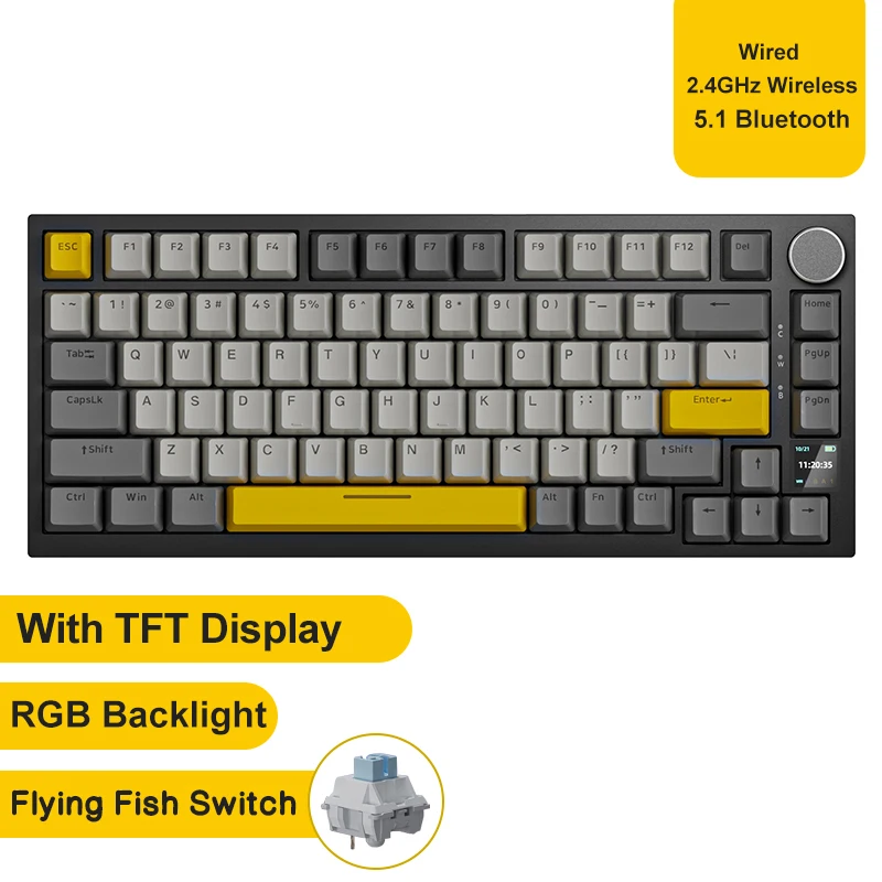 AJAZZ AK820 / AK820Pro Gaming Mechanical Keyboard 75% 82 Keys Wired Single Mode/Bluetooth Wireless Gamer Keyboard for Laptop PC image 3