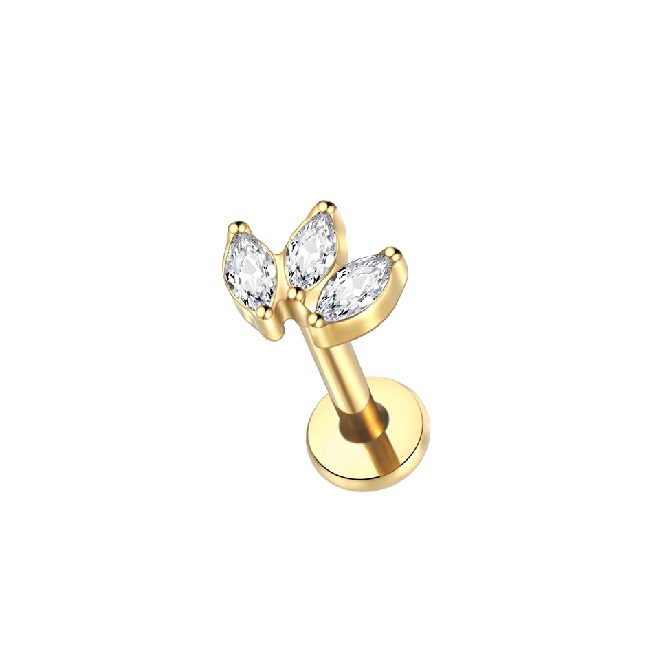 1PC Implantaat Grade Titanium Zirkoon Stud Oorbel Intern Schroefdraad Ster Labret Piercing Lip Monroe Helix Tragus Piercing Sieraden