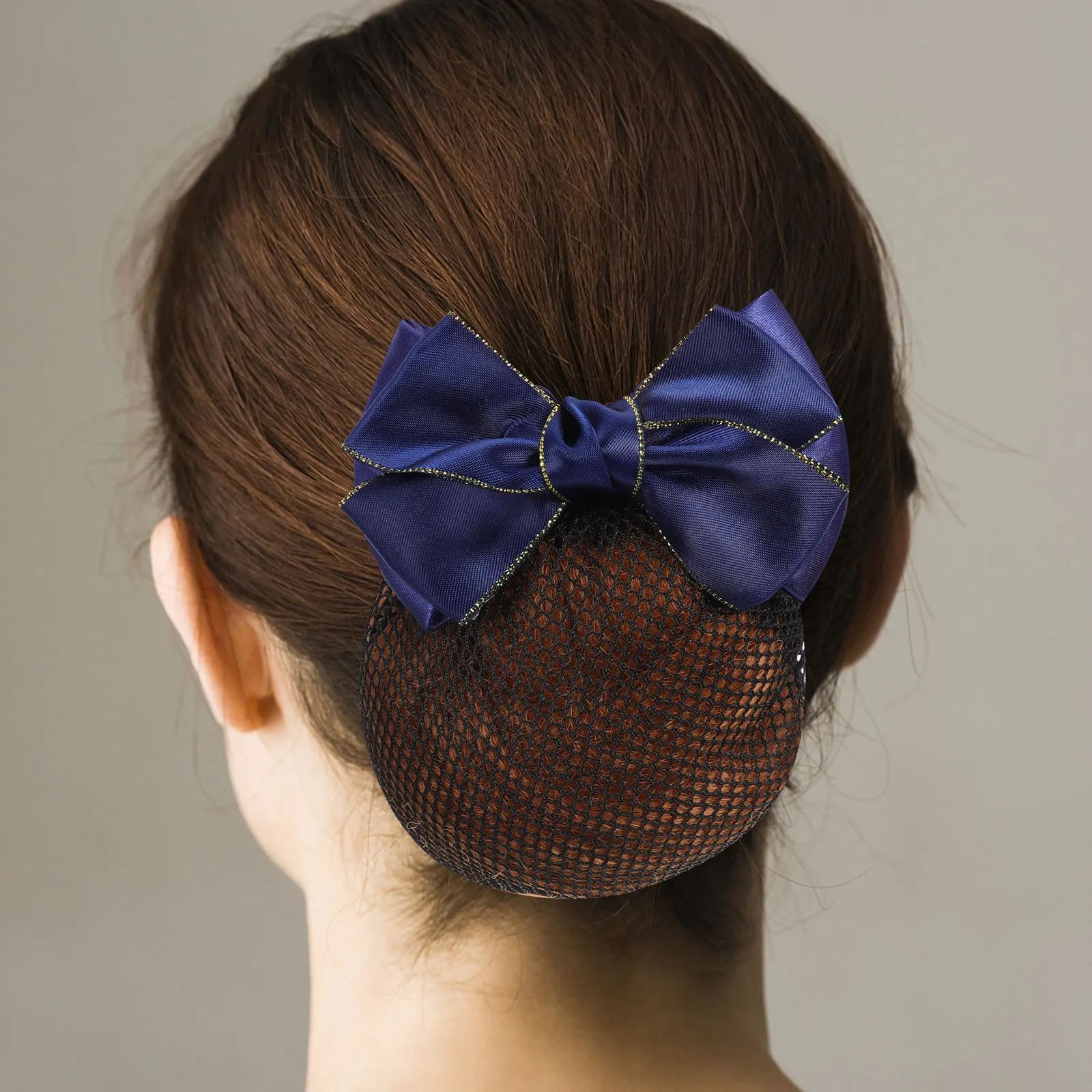 

Hair Nets Buns Women Hairnets Bun Hair Net Blue Coarse Mesh Double Pearls Bowknot Decor Professional Nurse Bank Clerk