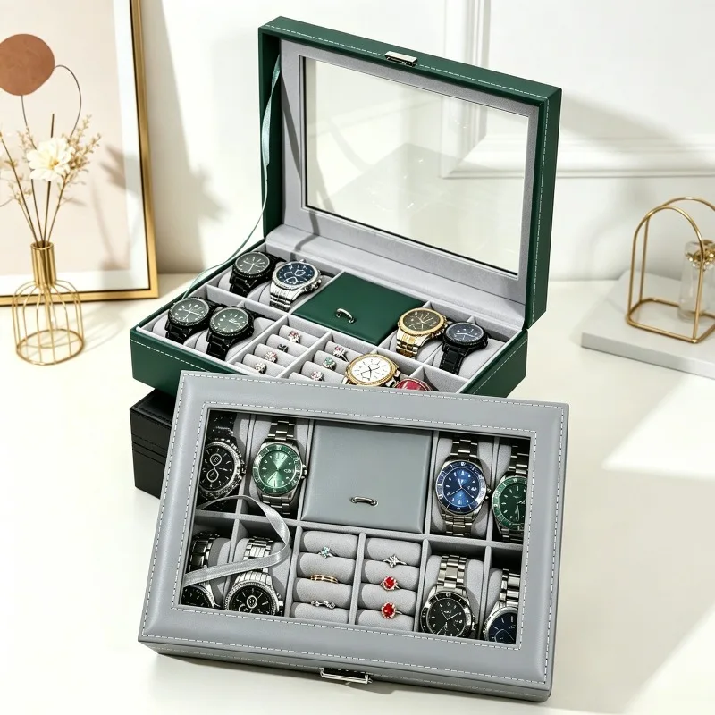 

Leather Watch Boxes Multifunctional Ring Storage Box Luxury Bracelet Packaging Case Portable Large Capacity Jewelry Display Case