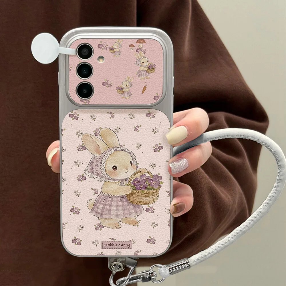 Cute Rabbit Leather Phone Case For Samsung A37 A57 A27 A17 A07 A56 A36 A26 A16 A06 S25 S26 Ultra With Lanyard Large Window Cover view 2