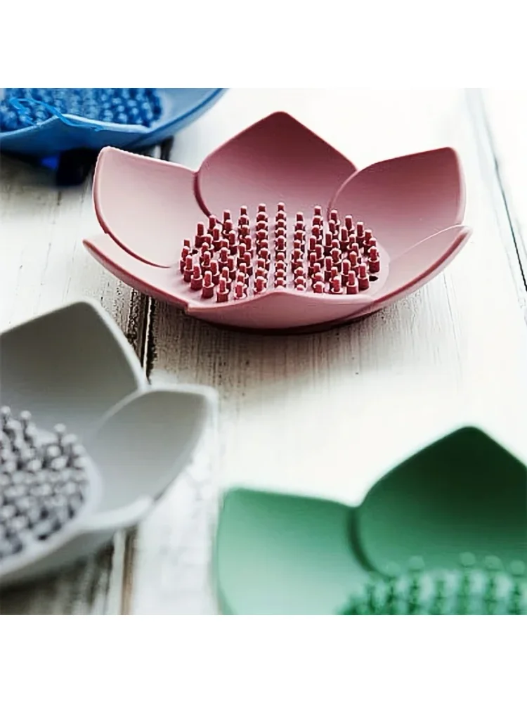 1pcs Bathroom Soap Box Lotus Design Soap Holder Silicone Soap Box Drain Box Bathroom Accessories
