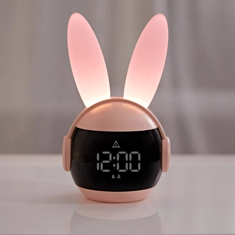 Cartoon Cute Rabbit Timed Night Light Silicone Sensing Alarm Clock Sound Sensing with Sleep Light Children's Gift Bedside Lights