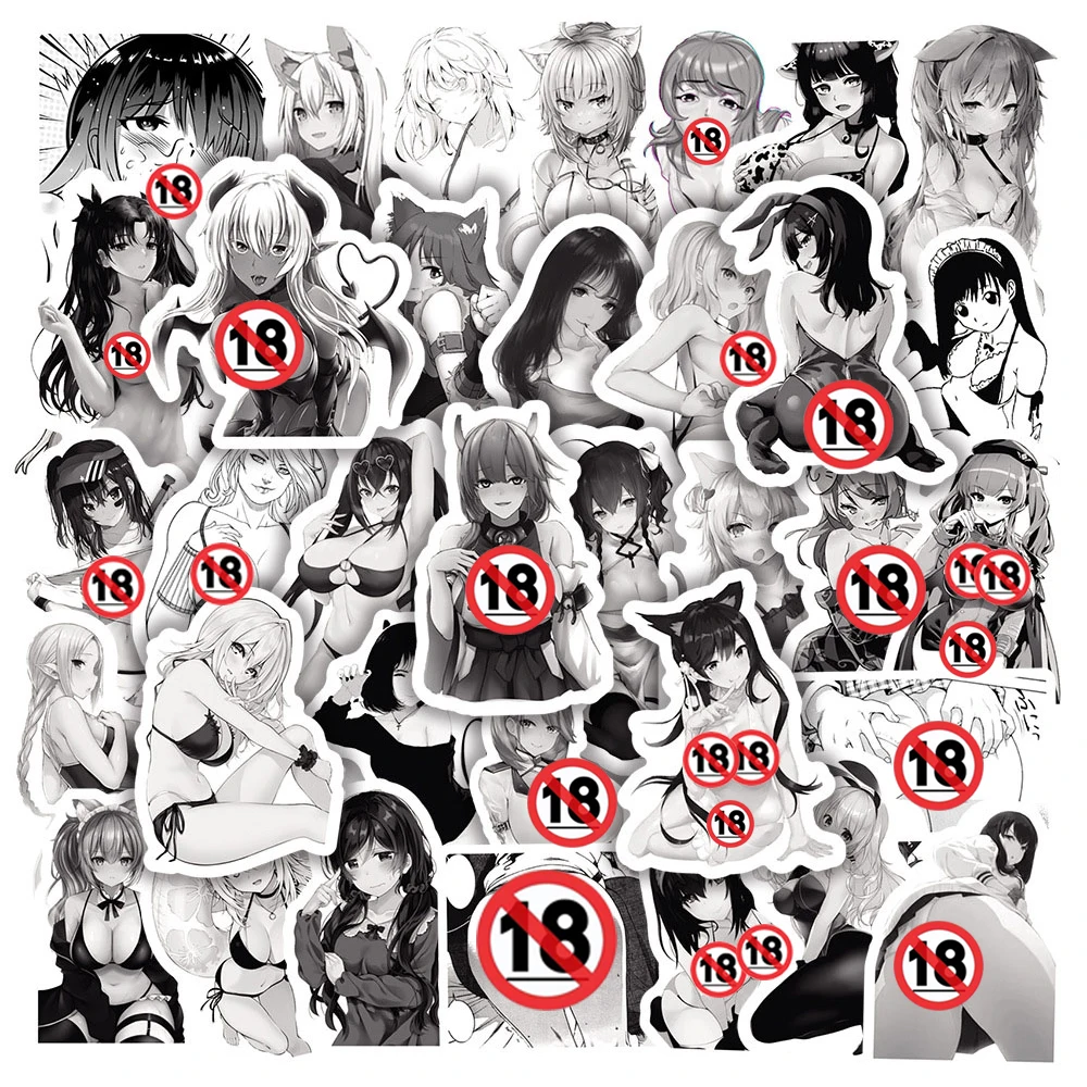 10/30/50/100pcs Cartoon Black White Anime Super Sexy Girl Waifu Sticker Suitcase Laptop Car Luggage Waterproof Sticker Wholesale