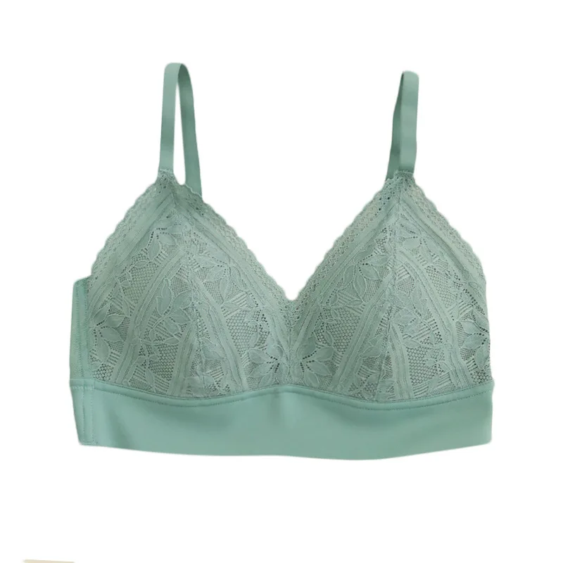 Spring Summer Sexy Lace Bras Women No Steel Ring Ultra-Thin Underwear Push Up Gathered Small Side Breast Anti-Sagging Silk Bra