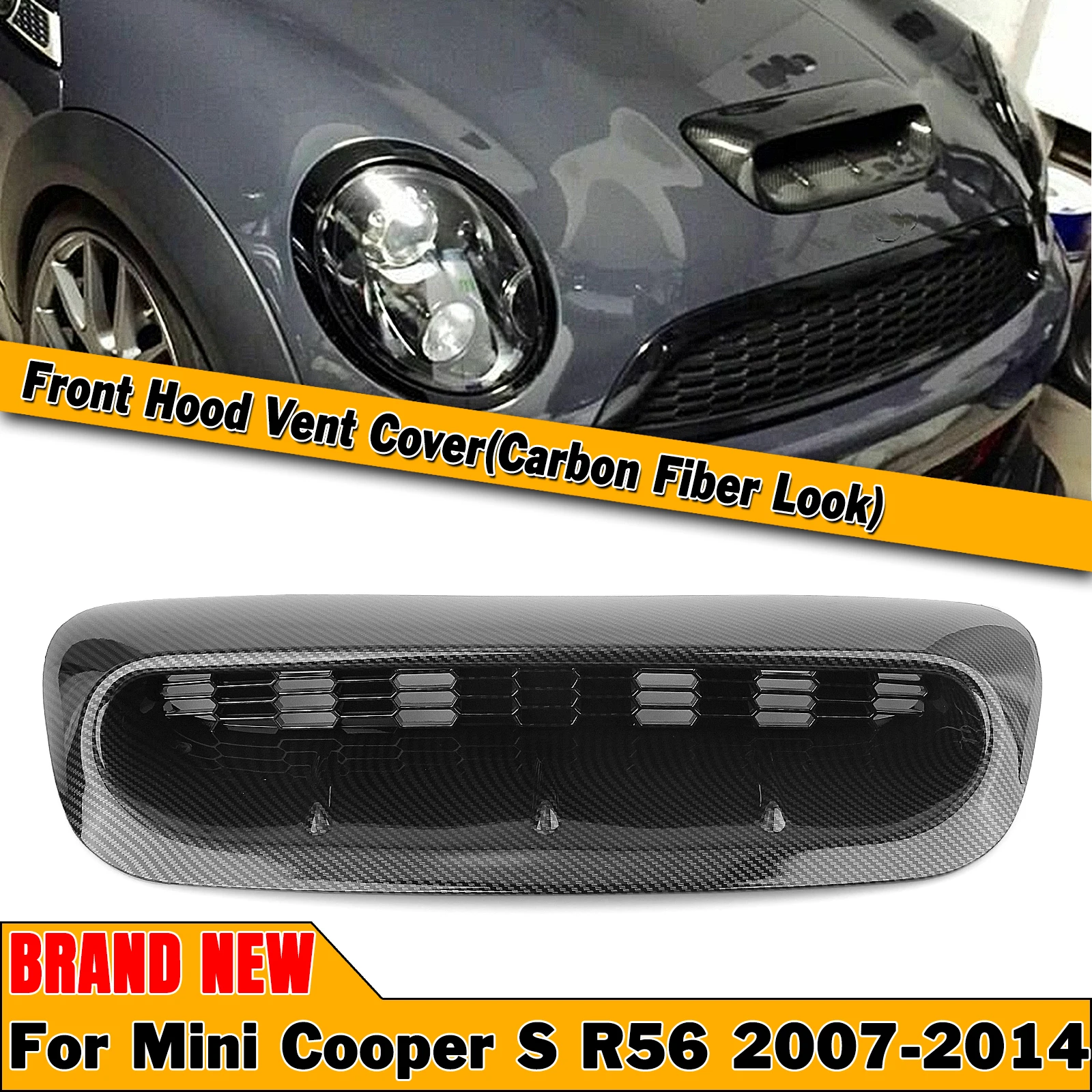 

Front Air Hood Vent Scoop Trim For Mini Cooper S R56 R55 R57 R58 R59 2007-2014 Carbon Fiber Look/Gloss Black Engine Bonnet Cover