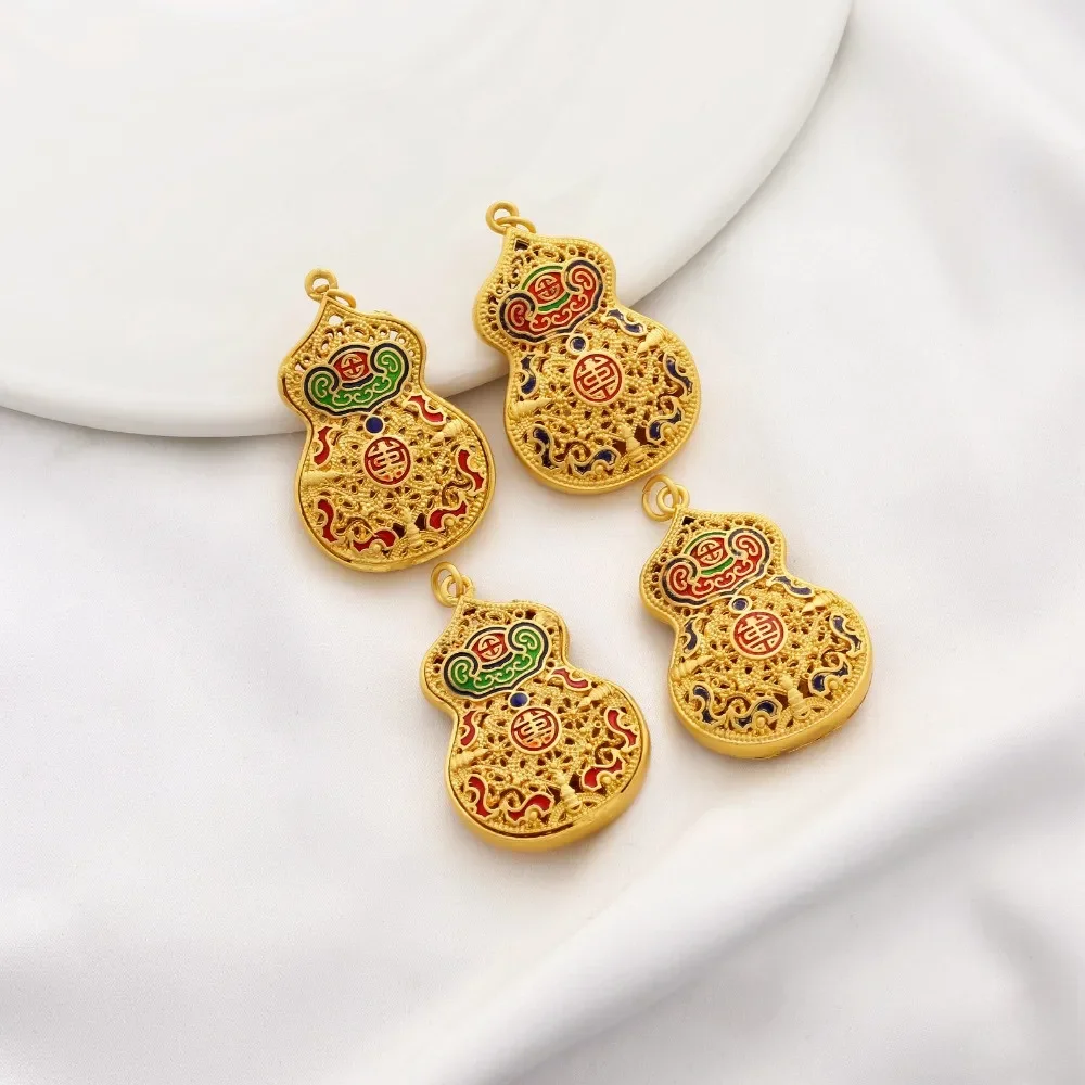 Matte Gold 18K Cloisonne Fulu Gourd Burning Blue Pendant DIY Sweater Chain Braided Rope Pendant Hanging Jewelry Accessories