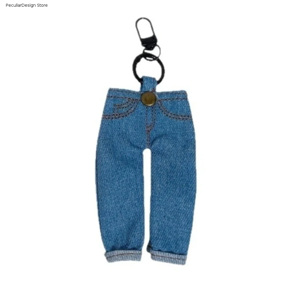 Cute Creative Mini Denim Jeans Pen Holder Denim Blue Lightweight Keychain Skirt Bag Charm Stationery Pouch Journal Accessory