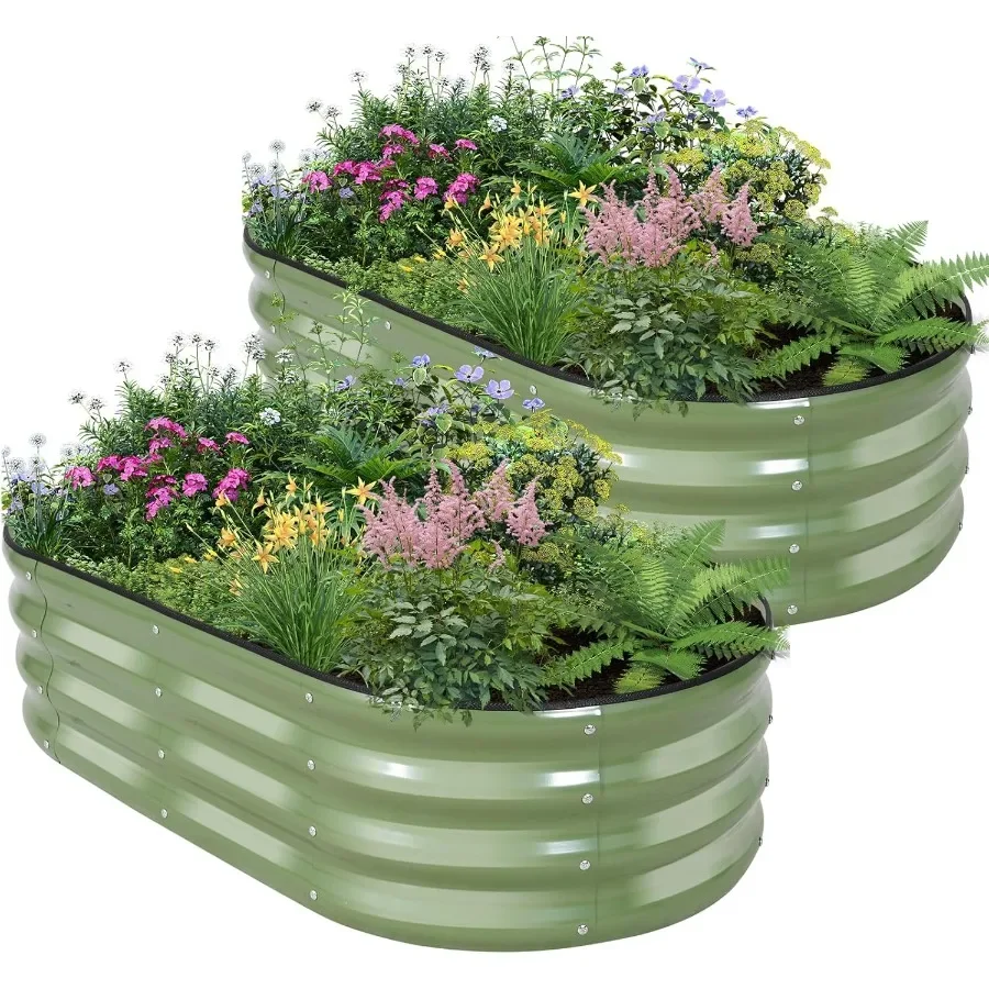 

Galvanized Raised Garden Bed - 4×2×1ft 2 Packs Planter Raised Beds for Gardening Oval Metal Garden Planter Box with Safety Edgi