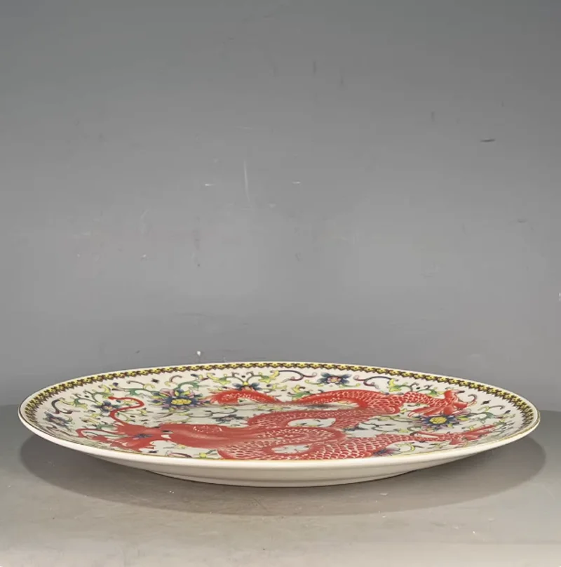 10.2'' Qing Dynasty Qianlong Famille Rose Porcelain Dragon Pattern Plate Dish
