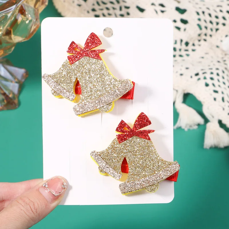 2 piezas/set de pinzas para el cabello, decoración navideña de dibujos animados para niños, pasadores de Papá Noel, accesorios para el cabello de bebé, regalo de Año Nuevo para niñas.