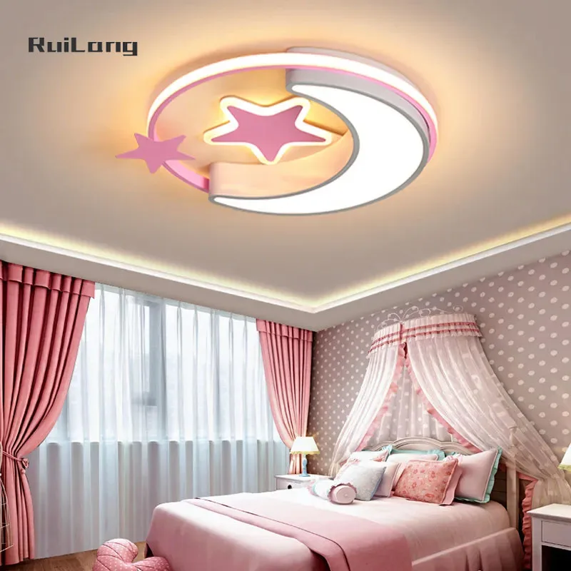 

Moon Star Led Ceiling Light Kids Room Lamp Boys Baby Girls Bedroom Ceiling Lights Dimmable Pink Chandelier For Children Lighting