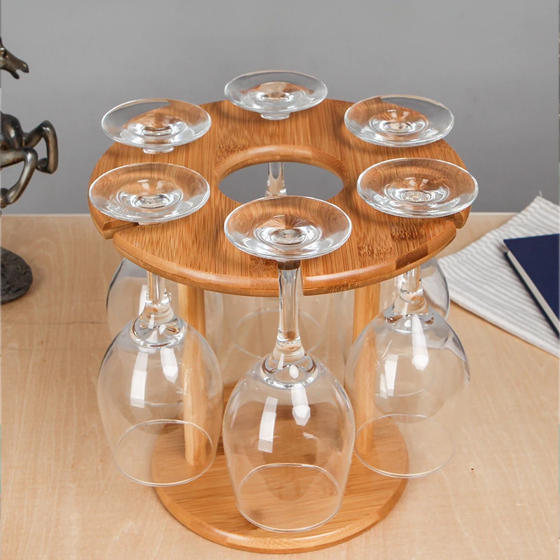 

European Solid Wood Bamboo Red Wine Glass Holder for Home Creative Upside-down Tall Glass Water Glass Wine Hanging Ornaments