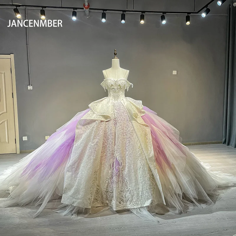 

Jancember Ball Gown O-Neck Cap sleeve Short Sleeves Illusion Embroidery Lace Up Sequins Romantic Wedding Dress Novelty 1002