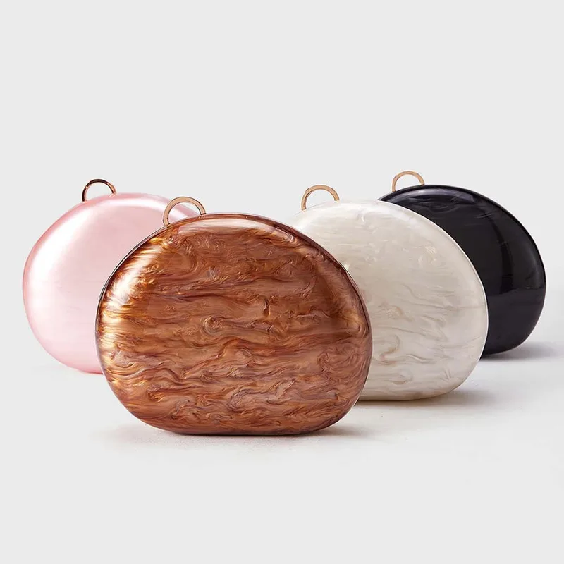 2025 New Design Oval Marble Pattern Acrylic Evening Clutch Bag Brand Women Egg Shell Wedding Party Handbag Fashion Crossbody Bag