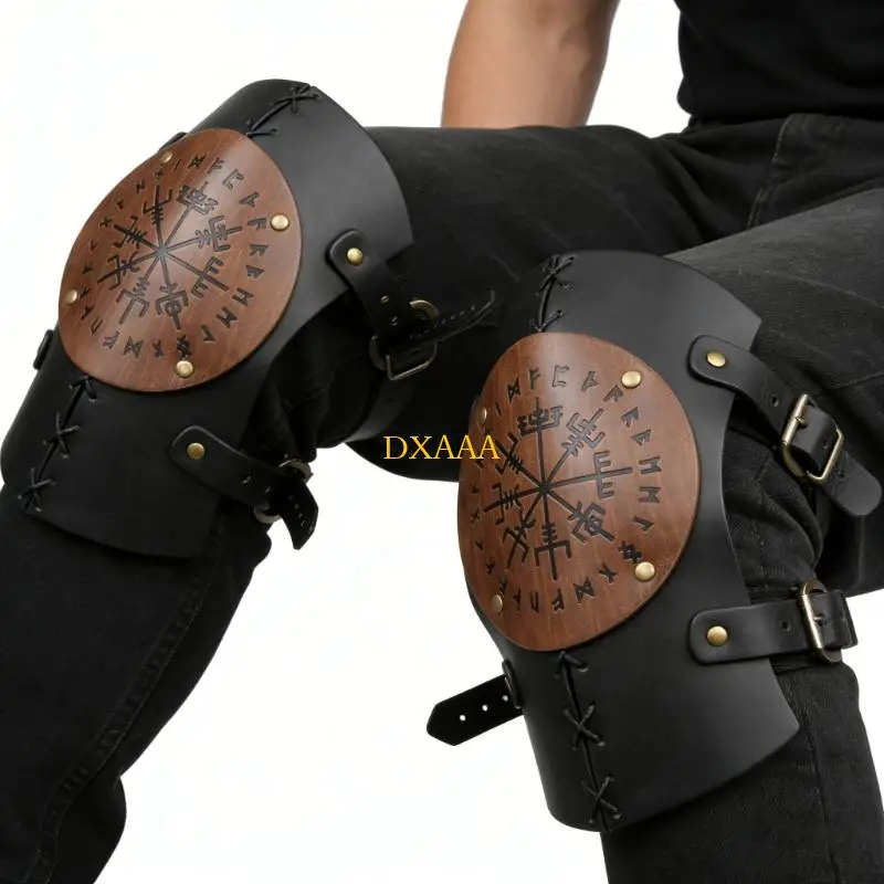 

DXAA Leather Leg Guards Medieval Knee Armors Embossed Vikinges Knee Armors Gift