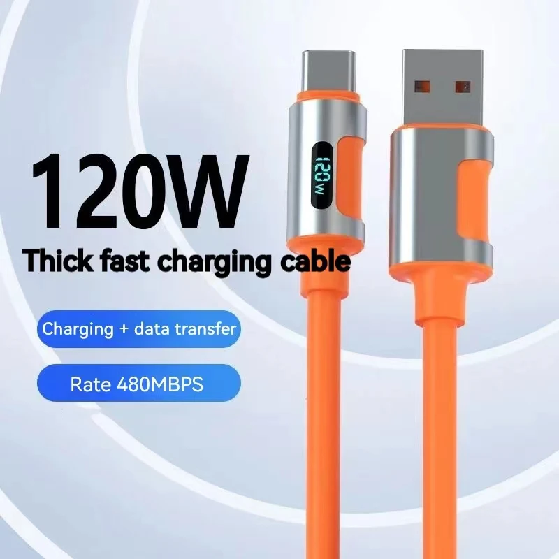 120W USBC Fast Charging Cable Metal USB Protection Charge Cable USB A to TypeC Quick Charging USB C Bold Silicone Charge Cable