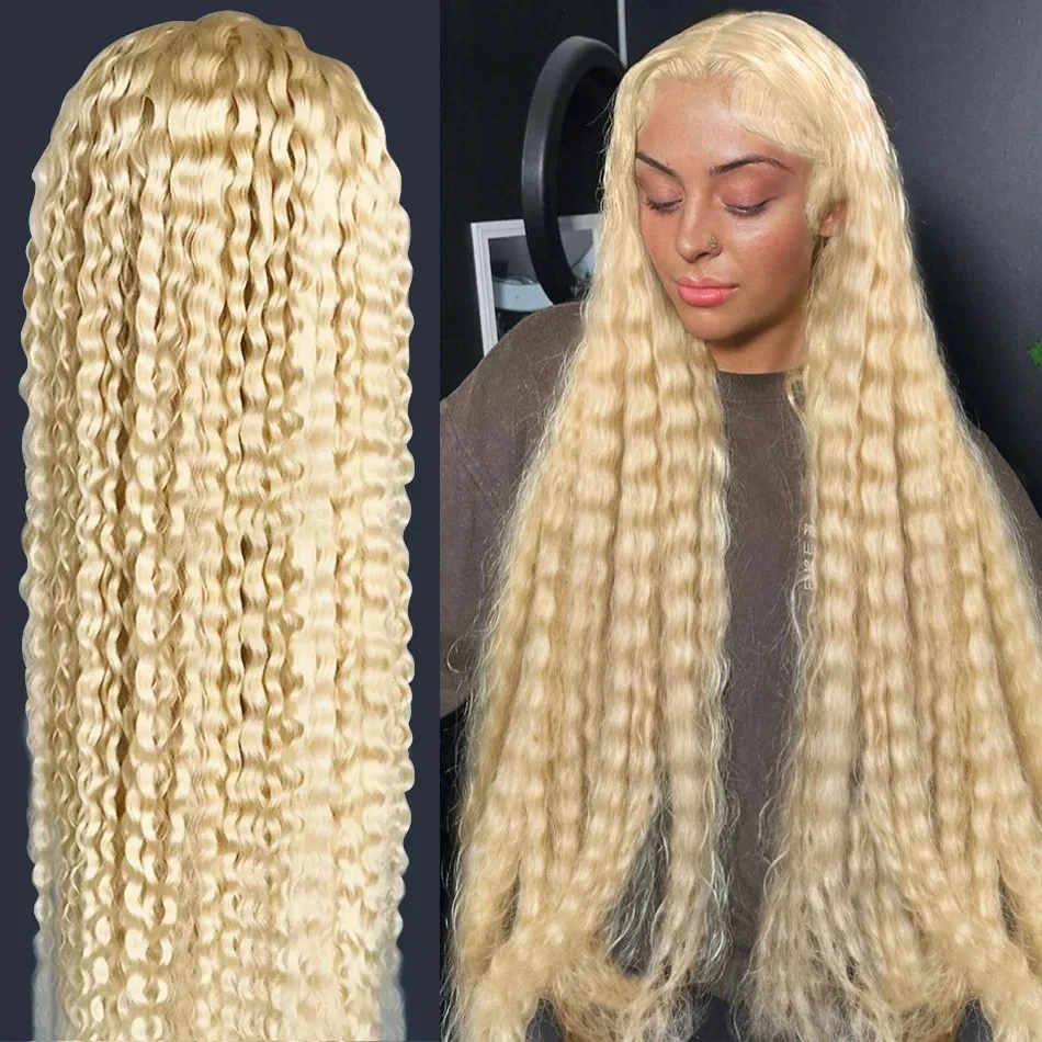 Honey Blonde Peruca Encaracolada para Mulheres, Onda Profunda Brasileira, HD Lace Frontal, Cabelo Humano, 30 ", 40", 613, 13x6, peruca barata, na Liquidação