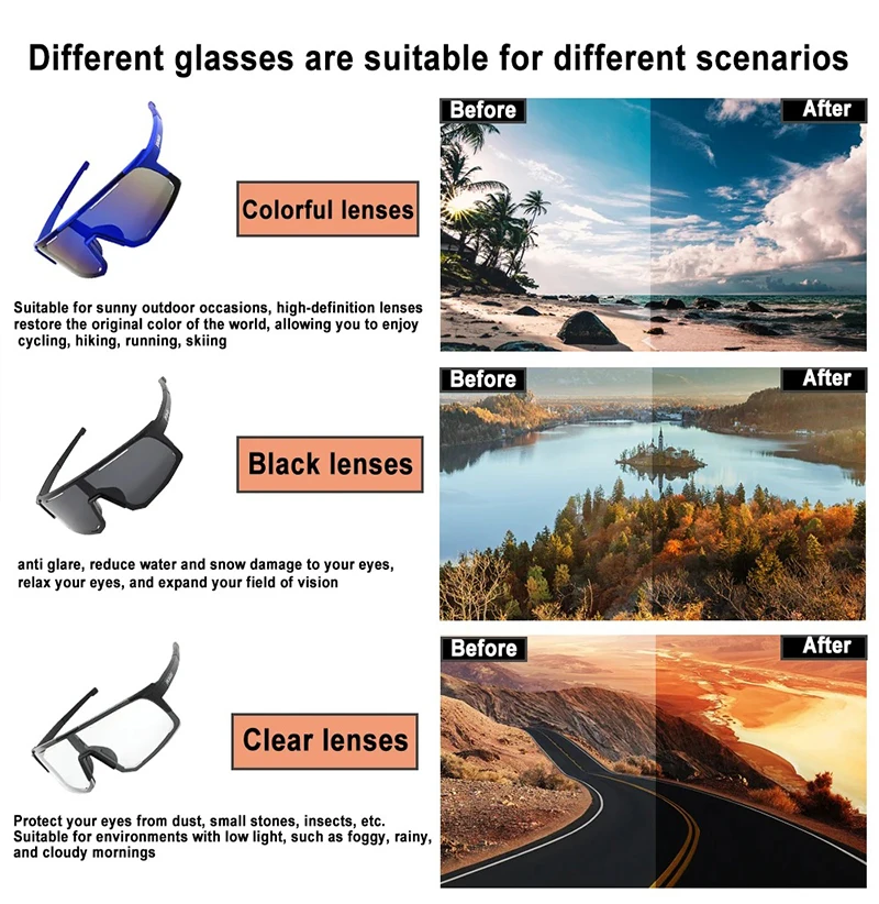 Riesige Langstrecken-Fahrradbrille, superleicht, für Herren und Damen, beschlagfrei, UV400-Schutz, MTB-Fahrradbrille mit Etui – Detail 8