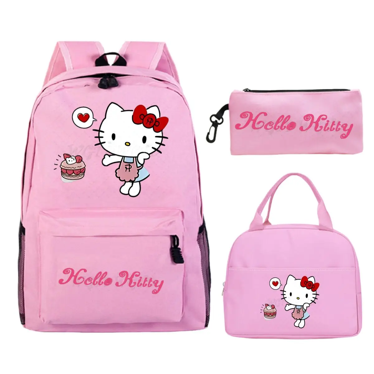 

Children Teenger 3pcs Set Backpack Cute Hello Kitty Schoolbags Women Girls Cartoon Backpack Pencil Bag Insulated Lunch Bags 3PCS