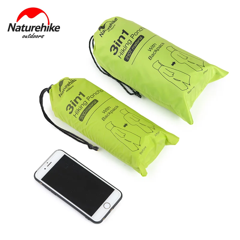 Naturehike Rain Jacket Waterproof 3 in 1 Raincoat 210T 20D Rainwear Outdoor Camping Canopy Mat Windbreaker Hooded Bike Poncho