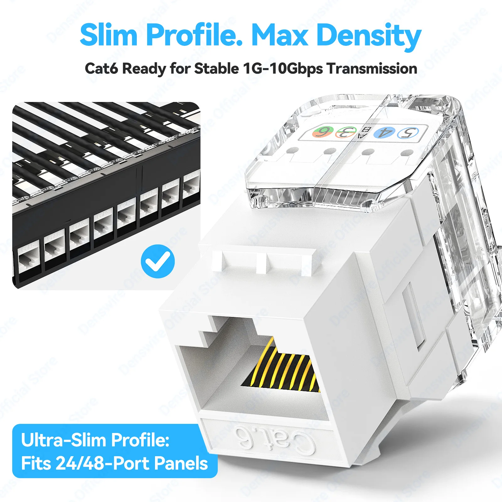 Denswire Cat6/6A RJ45 Keystone Jack Tool UTP Ethernet Network Module Keystone Coupler Dustproof Cover for Patch Panel Wall Plate
