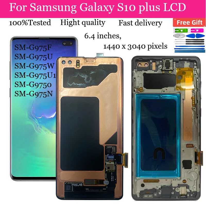 

6.4 AMOLED For Samsung Galaxy S10 Plus S10+ G975 G975F Lcd Display Digital Touch Screen with Frame Assembly