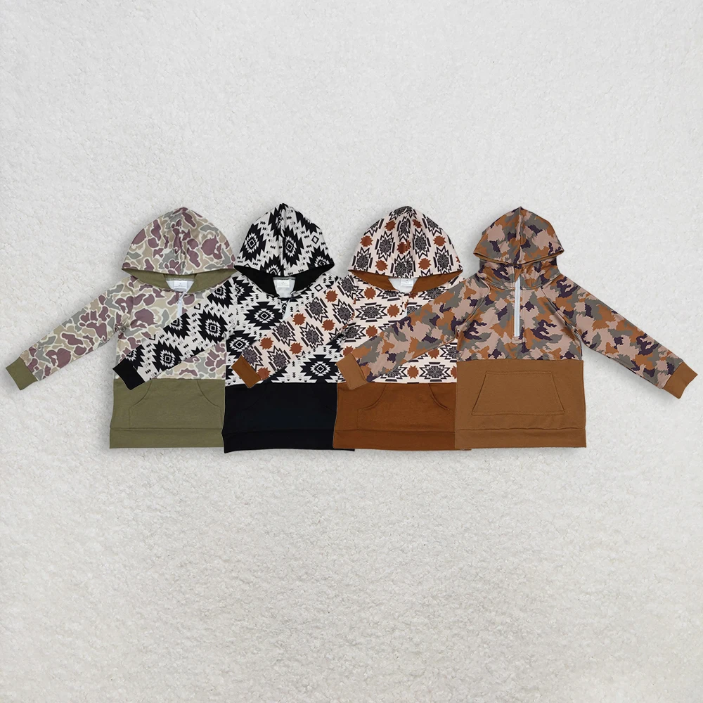 z12024-08 BT0907 Wholesale baby boys clothes geometric matchinfg hooded long sleeve top Summer boys Boutique top Western clothes