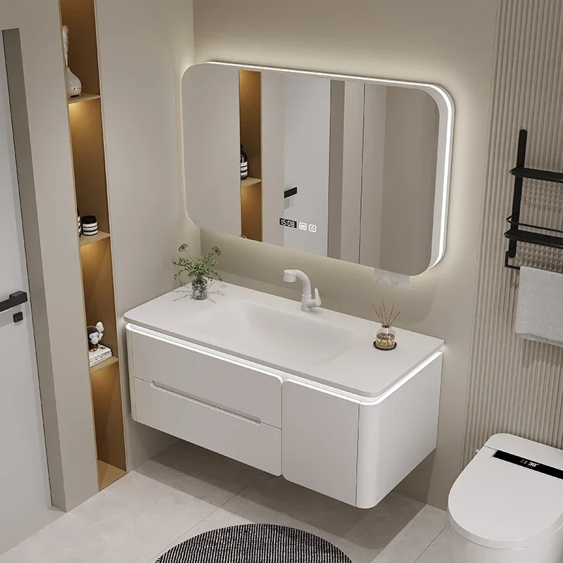 

Каменная плита, горячий изгиб, встроенная раковина, кремовый ветер, комбинация шкафа для ванной комнаты, керамическая встроенная раковина для знаменитостей в Интернете