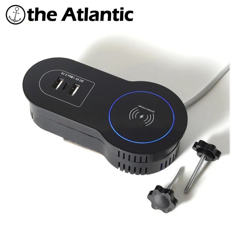 Phone Table Power with USB TypeC Wireless charging Brush Connectivity Box Desktop power data socket outlet Conference