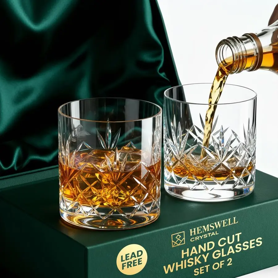 

Набор из 2 очков для мужчин, 11 унций, хрустальные камни, бурбоновые очки, старомодное стекло для виски, коробка с атласной подкладкой Glenrigg