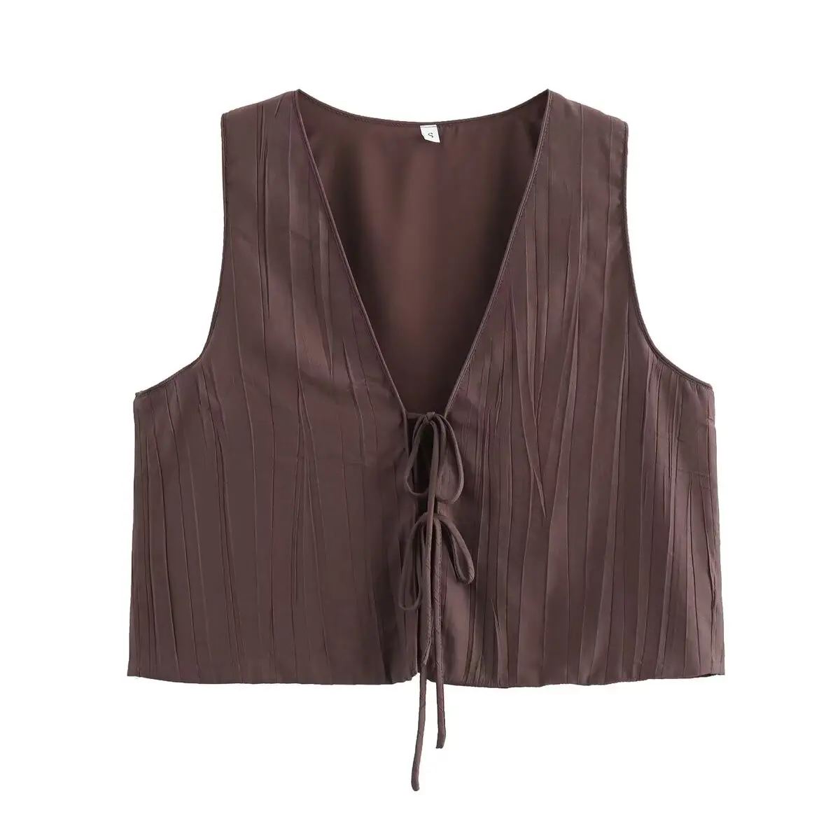 

ZBZA Autumn New Women's Faion Design Stripe Folded Belted Vest Two Colors Versatile Polyester Fiber V-ne Vest