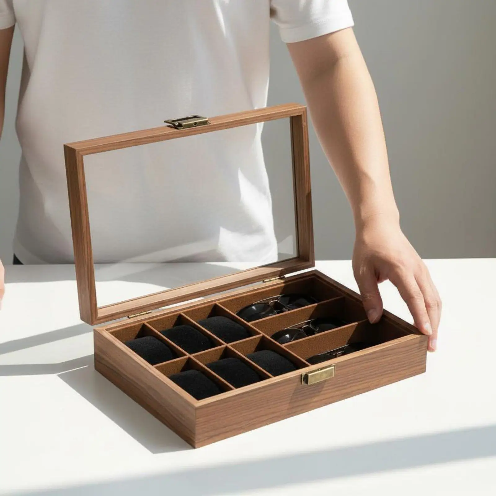 Multifunctional Wooden Watch Organizer Case Flannel Interior Display Box for Personal Collection Gift