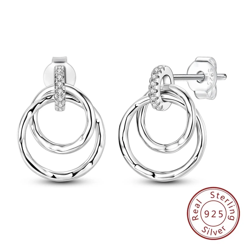 

New 925 Sterling Silver Earring Multilayer Geometry Liquid Metal Studs Earrings For Woman Birthday Jewelry Anniversary Gifts