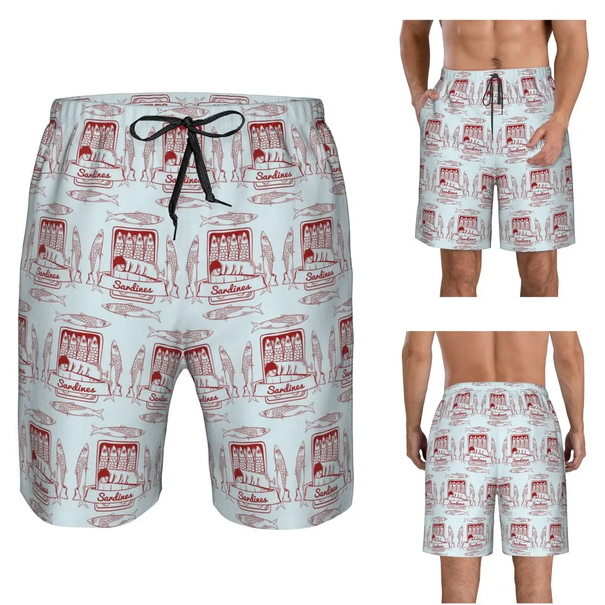 Tin Of Sardin Trunks Beach Board Shorts Casual Quick Dry Swim Summer Men Pants