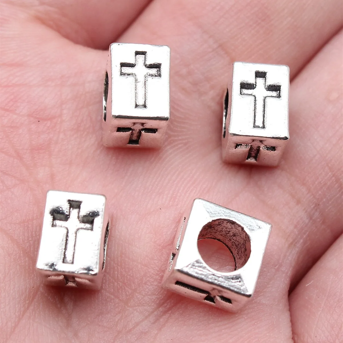 WYSIWYG 10pcs 9x9x7mm Antique Silver Color Square Cross Big Hole Beads For DIY Jewelry Making Handmade Jewelry Findings