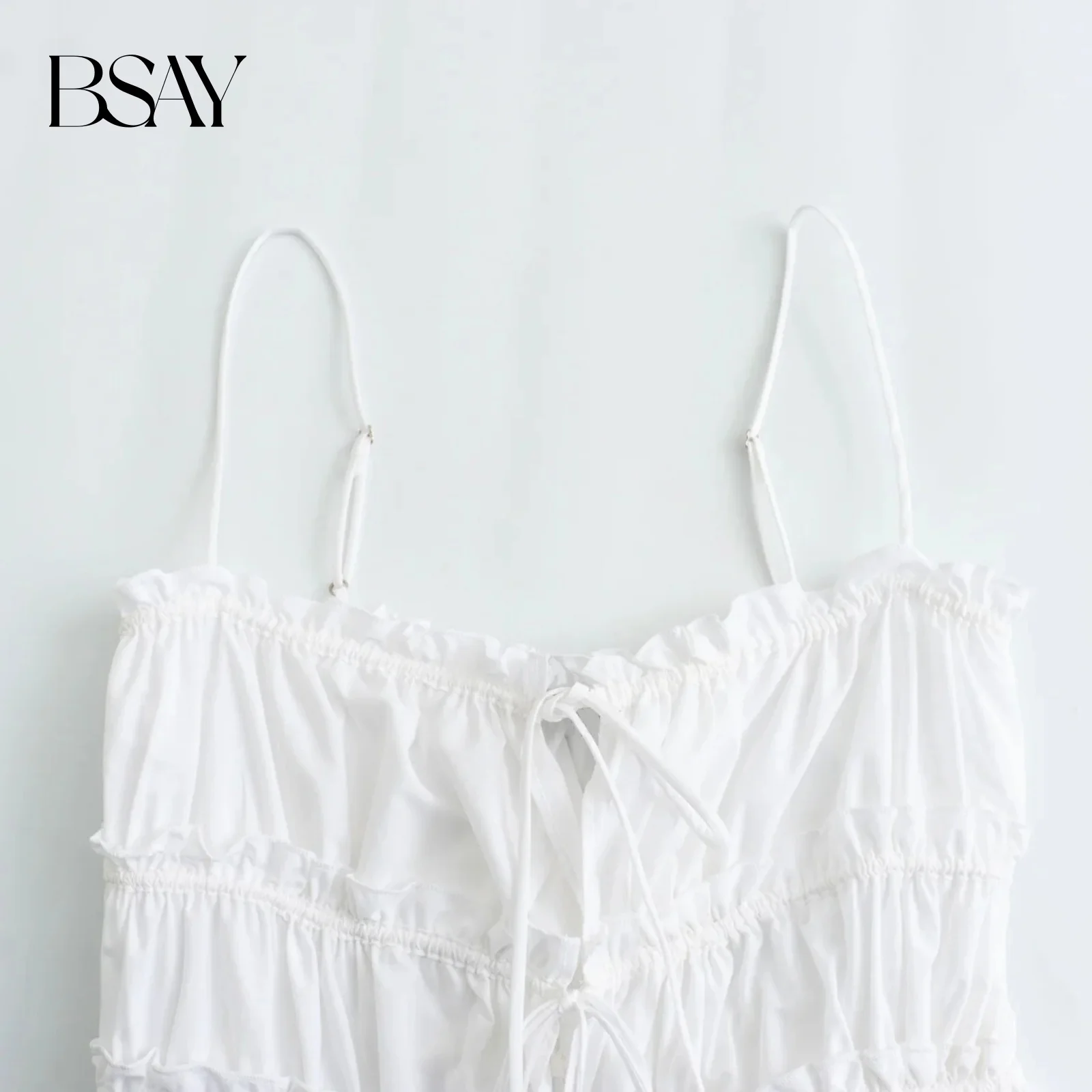 BSAY Women Fashion Summer Bow Poplin Tie Hollow Sling Top Blouse Street Clothing Vest Tank Chic Ladies Crop Tops Mujer